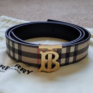 Burberry Women's Reversible Belt Canvas Check With Black Leather- Size Small